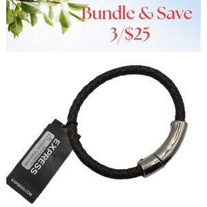 3/$25 NWT Express Brown Leather Braided Magnetic Bracelet